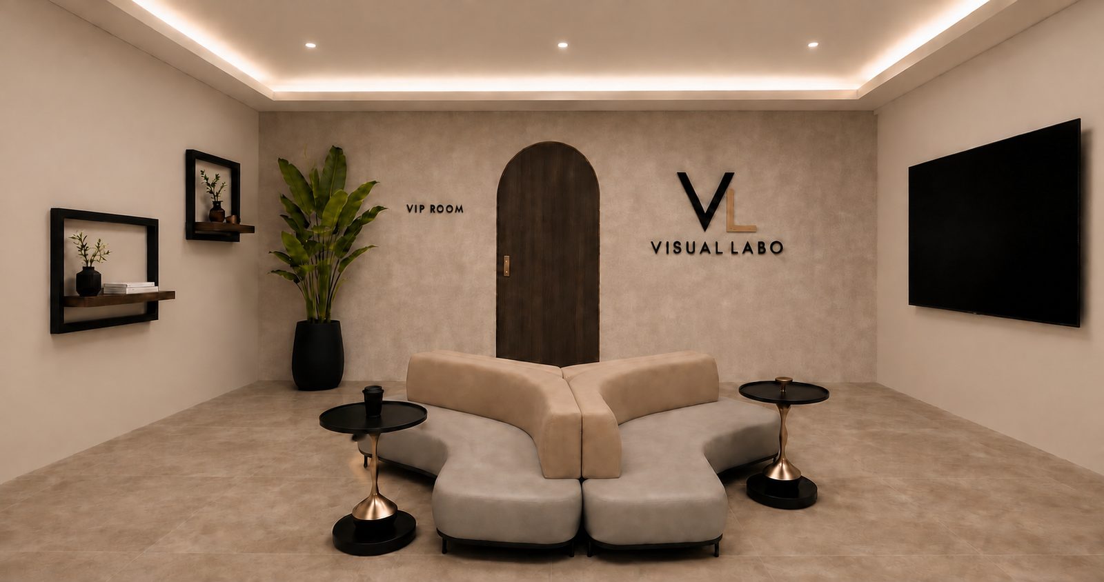 VISUAL LABO 新橋店の待合ラウンジ｜VIP ROOMへ続く扉
