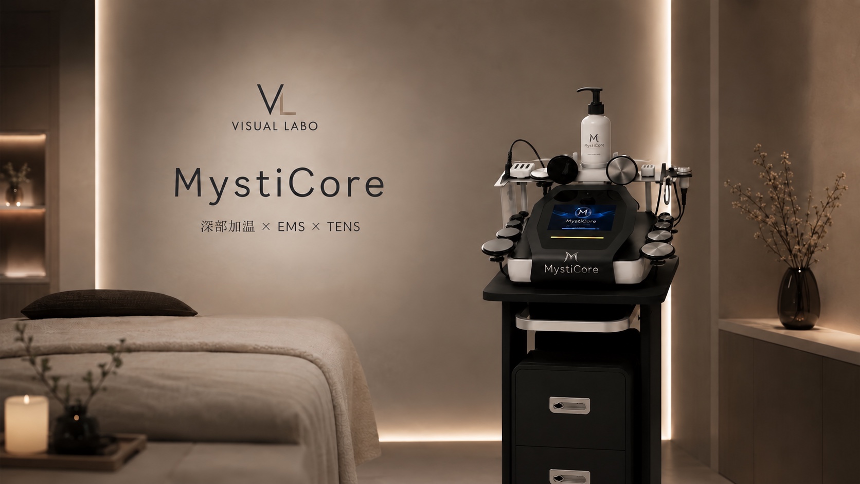 MystiCore｜深部加温 × EMS × TENS｜VISUAL LABO 自社開発マシン